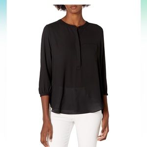 NYDJ Women's Solid 3/4 Sleeve Henley Pleated Back Blouse Size XS NWT